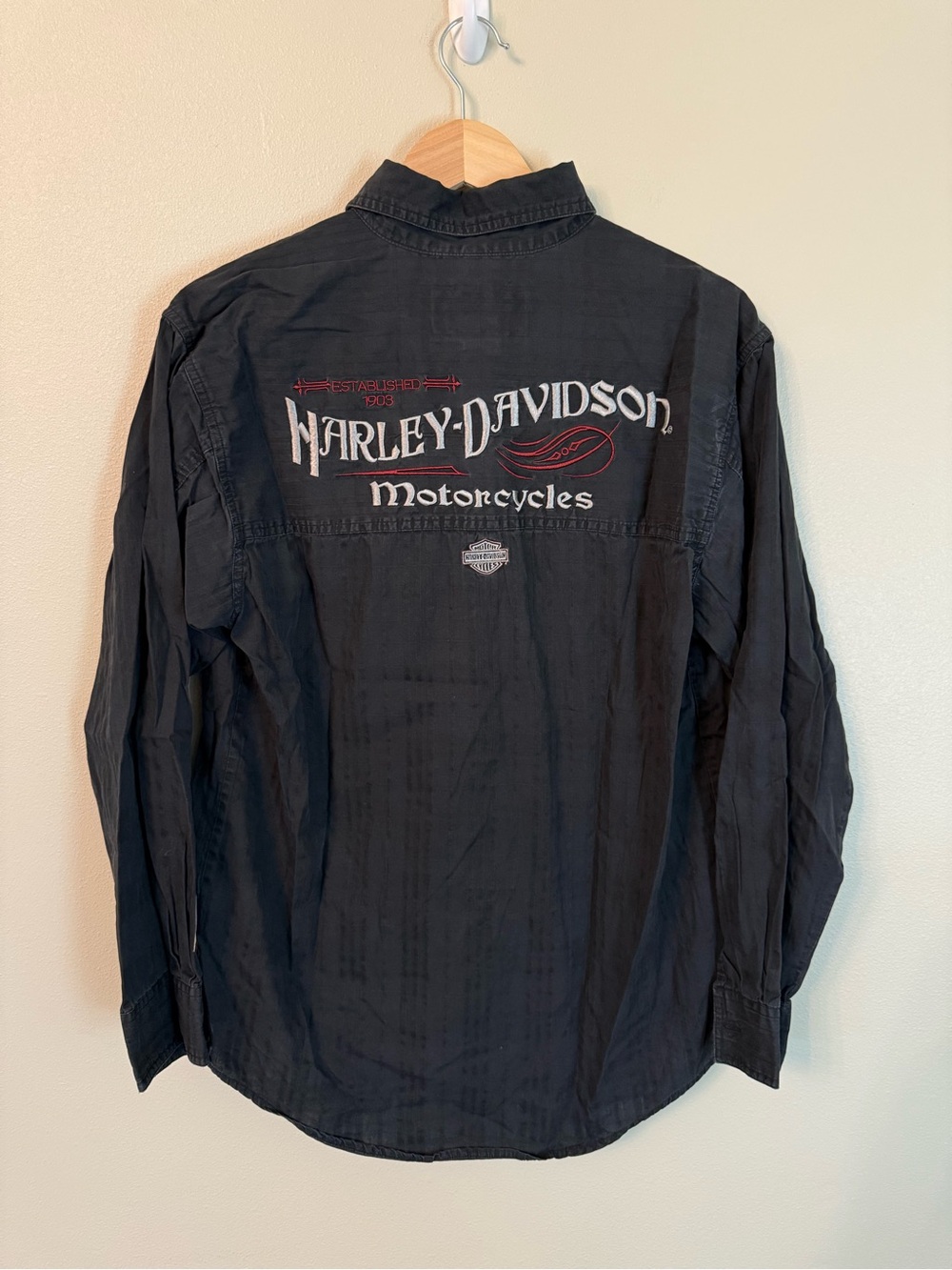 Harley-Davidson Vintage Washed Black Button Up Shirt Big Back Logo Size S